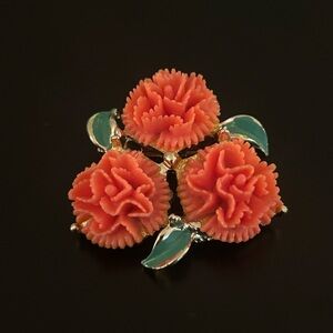 Vintage Faux Coral Celluloid Floral Brooch